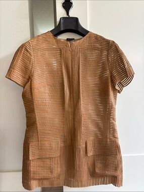 AKRIS Leather & Silk Shadow Striped Tunic s10